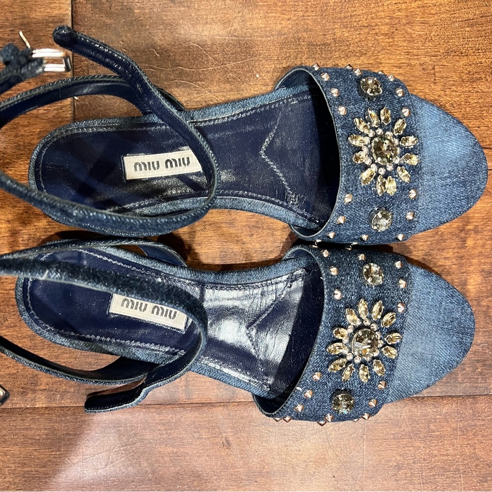 Authentic Miu Miu rhinestone denim sandals